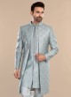 Grey Silk Embroidered Indowestern Set With Jacket