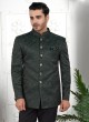 Jacquard Silk Dark Green Jodhpuri Suit