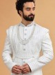 Luxurious White Silk Embroidered Sherwani For Men