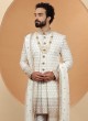 Exquisite Off White Chiffon Silk Embroidered Sherwani Set