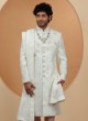 Exquisite White Silk Sherwani Set With Dupatta