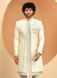 Cream Jacket Style Silk Sherwani For Groom