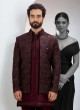 Wine Indowestern Set With Embroidered Detail