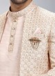 Elegant Pink Groom Jacket Style Thread Embroidered Indowestern Set