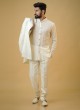 Jacket Style Cream Festive Wear Mens Suit
