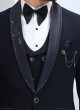 Navy Blue Imported Fabric Tuxedo Set With Embroidery