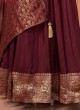 Maroon Banarasi Anarkali Dress With Printed Dupatta