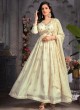 Cream Color Anarkali Suit Set In Banarasi