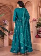 Teal Blue Anarkali Suit In Banarasi With Georgette Dupatta