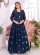 Peacock Blue Party Wear Anarkali With Jacket