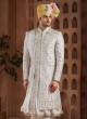 Off White Embroidered Sherwani Set In Art Silk