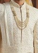 Designer Heavy Embroidered Cream Silk Sherwani With Dupatta