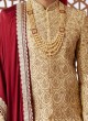 Golden Embroidered Sherwani Set In Jacquard Silk