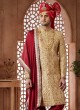 Golden Embroidered Sherwani Set In Jacquard Silk