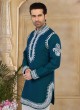 Teal Blue Cotton Silk Thread Embroidered Kurta Pajama