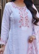 Cream Color Linen Fabric Pant Style Salwar Kameez