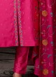 Rani Color Silk Kurti Set With Dupatta