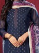 Navy Blue Pant Style Salwar Suit With Printed Dupatta