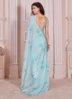 Light Blue Satin Party Wear Saree For Women