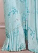 Light Blue Satin Party Wear Saree For Women