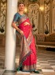 Blue And Red Banarasi Silk Festival Contemporary Saree