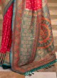 Blue And Red Banarasi Silk Festival Contemporary Saree