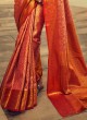 Orange Weaving Embroidered Silk Saree