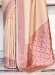 Cream And Pink Zari Embroidered Kanjivaram Silk Classic Saree