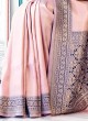 Pink And Blue Kanjivaram Silk Weaving Work Saree