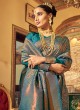 Teal Blue Silk Saree With Weaving Work