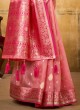 Tissue Fabric Saree In Pink Color With Unstitched Blouse