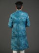 Peacock Blue Printed Kurta For Men