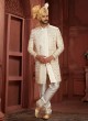 Cream Embroidered Silk Sherwani Set With Jacket