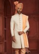 Timeless Cream Silk Embroidered Dulha Sherwani With Dupatta