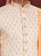 Cream Embroidered Dulha Sherwani Set In Silk
