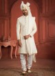 Wedding Wear Cream Embroidered Sherwani For Groom