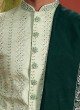 Pista Green Embroidered Groom Sherwani Set In Silk