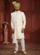 Luxury Cream Sherwani Set With Intricate Embroidery