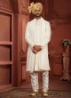 Cream Embroidered Groom Sherwani Set In Silk