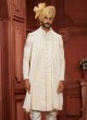 Cream Embroidered Groom Sherwani Set In Silk