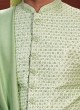 Pista Green Embroidered Sherwani Set In Silk