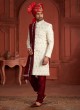 Royal Cream Embroidered Sherwani For Groom