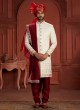 Designer Cream Silk Embroidered Sherwani With Dupatta