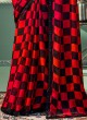 Red And Black Color Sequins Embroidery Chiffon Saree