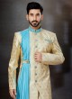 Stylish Golden Cream Wedding Wear Sherwani For Men