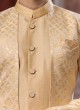 Traditional Sequins Embroidered Golden Cream Jacket Style Indowestern