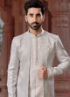 Wedding Wear Light Grey Jacket Style Indowestern Set