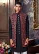 Reception Wear Flower Print Indowestern In Black Color