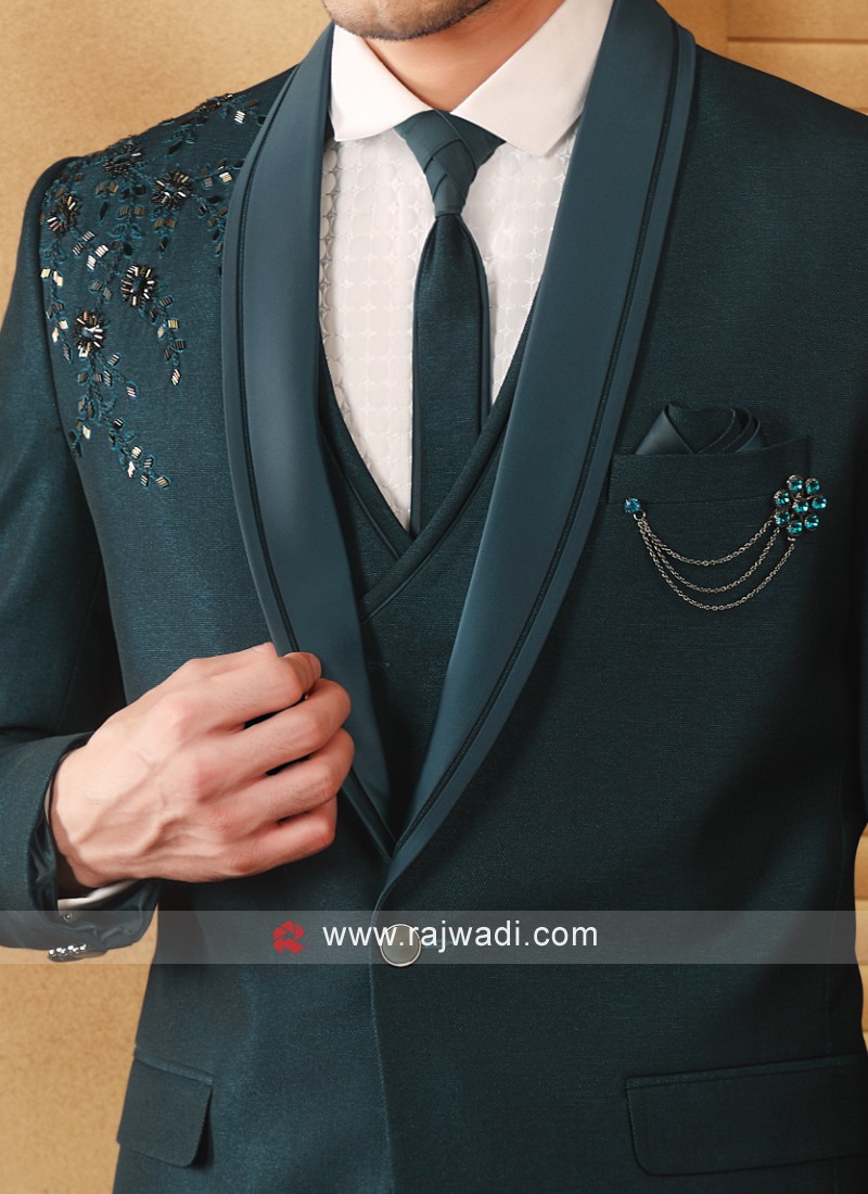 Buy Men Green Solid Slim Fit Wedding Three Piece Suit Online - 628425 |  Peter England