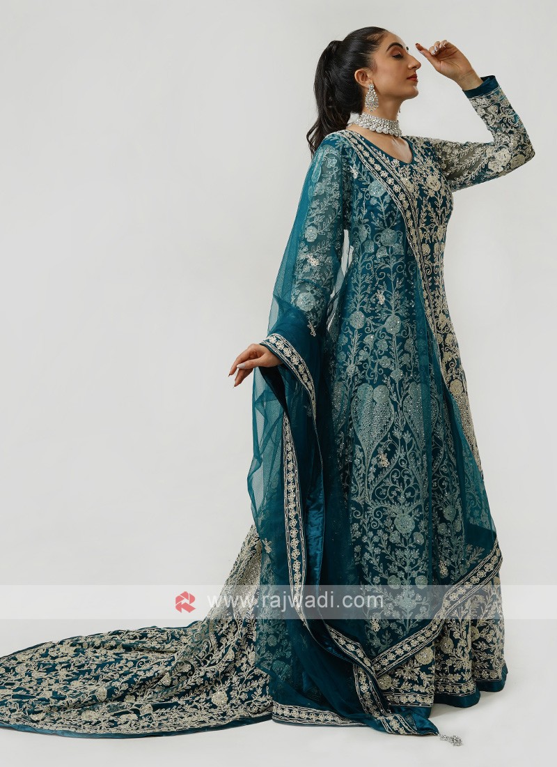 Buy Taffeta Silk Wedding Wear Anarkali Suit In Peacock Blue Color Online -  LSTV05942 | Andaaz Fashion